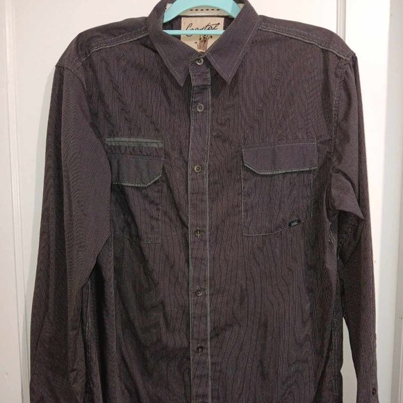 COASTAL MEN'S LONG SLEEVE SHIRT - DEEP BROWN & GRAY - MEN'S SIZE LARGE - Picture 1 of 3